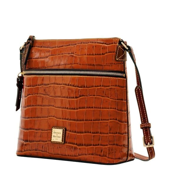New! DOONEY & BOURKE Croc Embossed Leather Crossbody Bag Cognac NWT - Picture 4 of 5